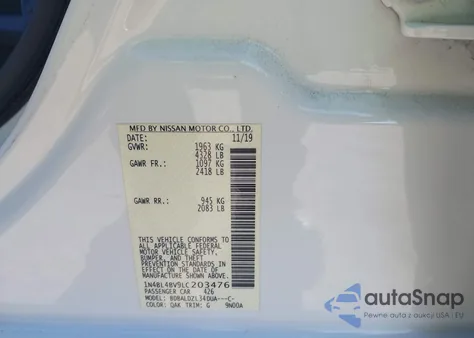 2020 Nissan Altima S Fwd из США, поврежденный, VIN 1N4BL4BV9LC203476